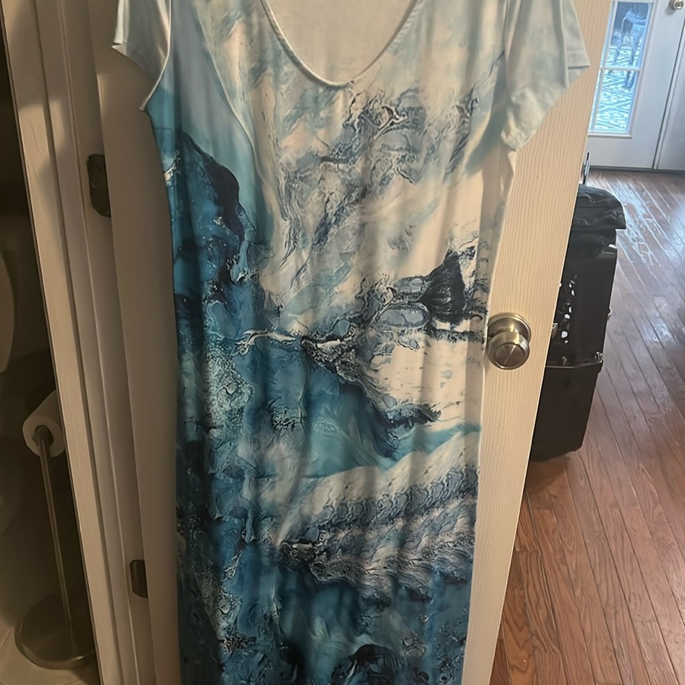 Pretty blue and white dress.